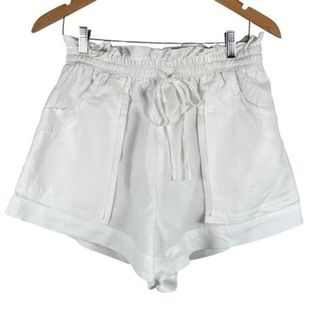Petal & Pup Linen Blend Shorts Women Size 8 White‎ Paperbag Waist Drawstring